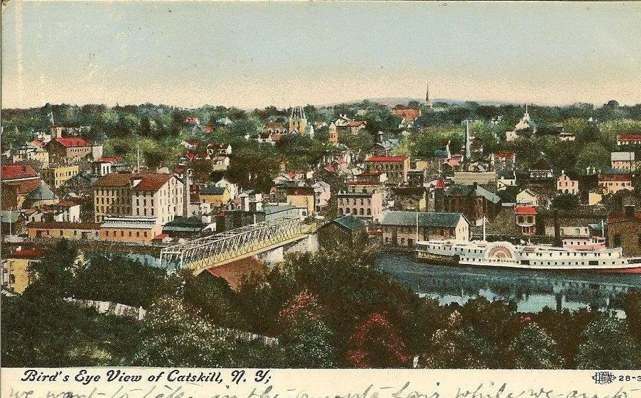Aerial view of the Village of Catskill, New York on the Hudson River