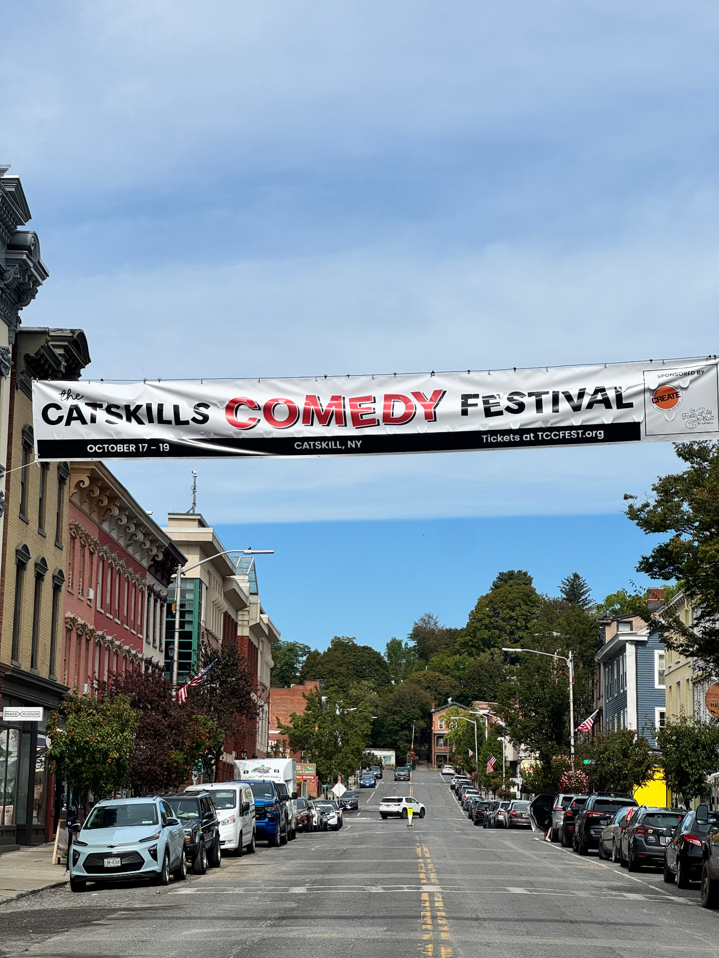 Festival banner stretched across Main Street in Catskill, NY